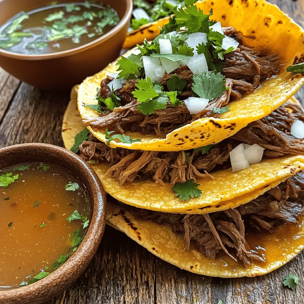 To make a great birria recipe, you need key ingredients. The main one is beef. I recommend using 3 lbs of beef chuck roast. This cuts well, and it becomes tender when cooked. You also need dried guajillo and ancho chilies. These chilies give birria its rich flavor. Add onion, garlic, and beef broth to build a strong base. The broth keeps the meat moist and tasty.