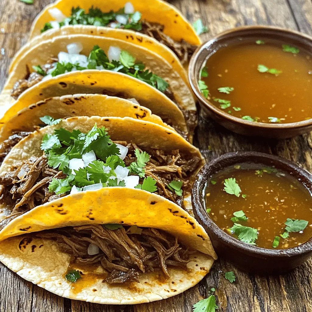 To make a great birria recipe, you need key ingredients. The main one is beef. I recommend using 3 lbs of beef chuck roast. This cuts well, and it becomes tender when cooked. You also need dried guajillo and ancho chilies. These chilies give birria its rich flavor. Add onion, garlic, and beef broth to build a strong base. The broth keeps the meat moist and tasty.