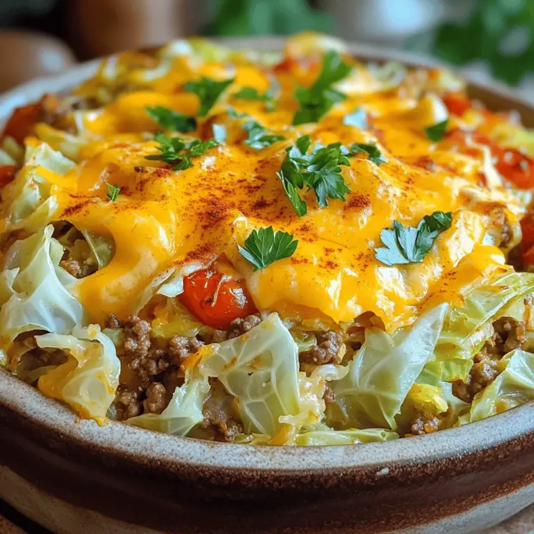 The key ingredients make this cabbage casserole recipe a hit. You need a medium green cabbage, chopped into bite-sized pieces. It adds texture and nutrition. Ground beef is next. I use one pound for a hearty base. You also need one diced onion and three minced garlic cloves. They create rich flavors when cooked.
