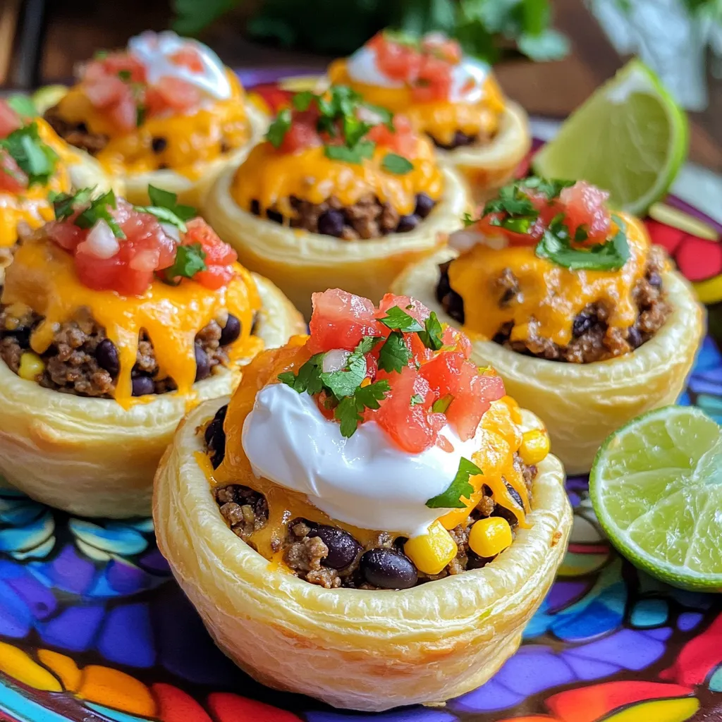 Taco cupcakes are a fun twist on traditional tacos. They combine the best parts of tacos and cupcakes into bite-sized treats. Picture this: a warm, flaky crescent dough cup filled with savory taco goodness. I love how these taco-inspired appetizers bring joy to any table.