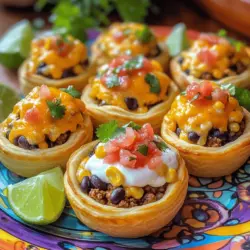 Taco cupcakes are a fun twist on traditional tacos. They combine the best parts of tacos and cupcakes into bite-sized treats. Picture this: a warm, flaky crescent dough cup filled with savory taco goodness. I love how these taco-inspired appetizers bring joy to any table.