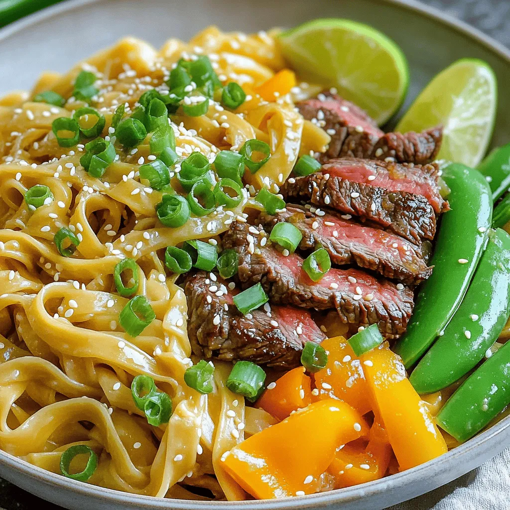 In this dish, you will find a mix of flavors and textures. The key ingredients are simple yet vital. First, you need 8 oz of egg noodles. These noodles soak up the sauce well. I prefer ribeye or sirloin steak, about 1 lb, thinly sliced. This choice offers a rich flavor.