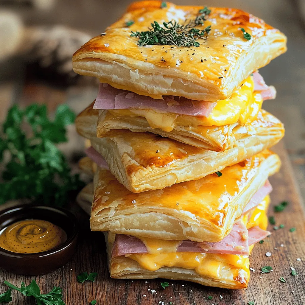 To make crispy ham and cheese puff pastry stacks, you need just a few simple items. The main star is the puff pastry. You can find it frozen at most grocery stores. Thaw it before use to get the best results.