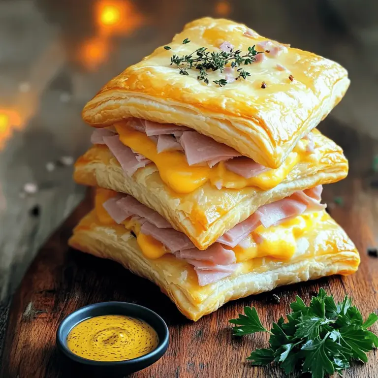 To make crispy ham and cheese puff pastry stacks, you need just a few simple items. The main star is the puff pastry. You can find it frozen at most grocery stores. Thaw it before use to get the best results.