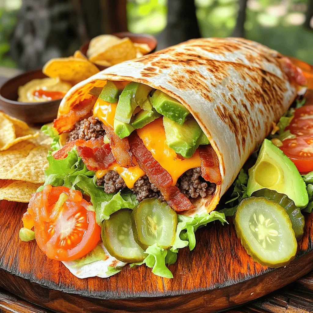 To make a Huge Bacon Cheeseburger Burrito, start with the right ingredients. The main star is ground beef. I recommend using 80/20 beef. It has enough fat for flavor without being too greasy. You need one pound for this recipe.