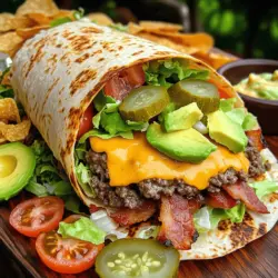 To make a Huge Bacon Cheeseburger Burrito, start with the right ingredients. The main star is ground beef. I recommend using 80/20 beef. It has enough fat for flavor without being too greasy. You need one pound for this recipe.