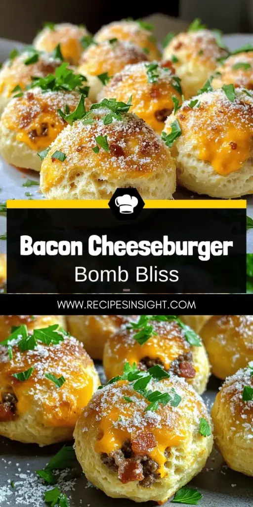 Experience the deliciousness of Garlic Parmesan Bacon Cheeseburger Bombs, the perfect party treat! These flavorful bites combine juicy beef, crispy bacon, and melty cheese, all wrapped in a flaky biscuit crust. Ideal for gatherings or casual snacking, they’re easy to make and customizable. Click to discover the full recipe and elevate your next get-together with these mouthwatering bombs that everyone will love!