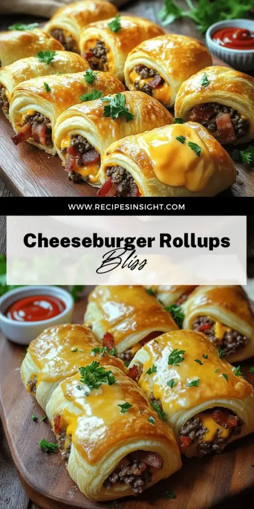 Looking for a delicious snack that’s super easy to make? Discover how to prepare mouthwatering Garlic Butter Bacon Cheeseburger Rollups! This fun twist on classic cheeseburger flavors features ground beef, crispy bacon, and cheesy goodness, all wrapped in flaky crescent dough. Perfect for gatherings or quick meals, this recipe is packed with tips and variations to suit all tastes. Click through for your new favorite treat!