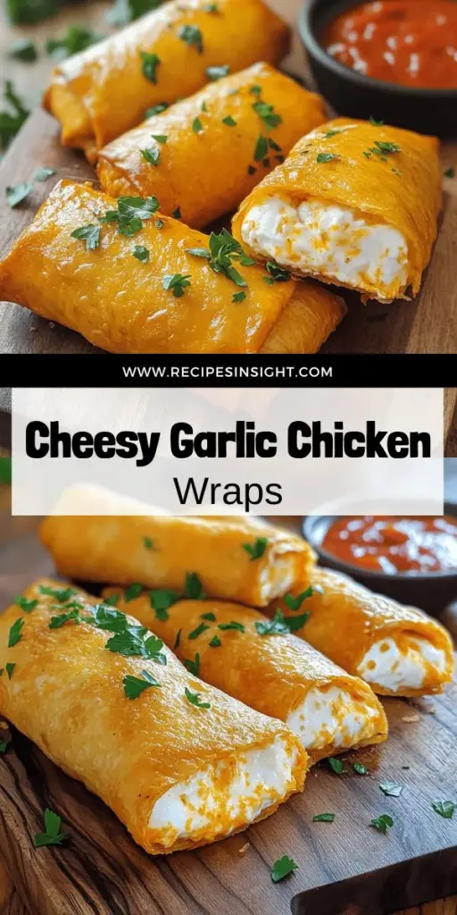 Satisfy your cravings with my easy and flavorful Cheesy Garlic Chicken Wraps recipe! This quick meal features juicy chicken, creamy cheese, and garlic all tucked in a warm tortilla. Perfect for busy families or a fast lunch, these wraps are customizable with your favorite veggies and sauces. Click through to discover the full recipe, tips, and ideas to take your wraps to the next level for a delicious dining experience!