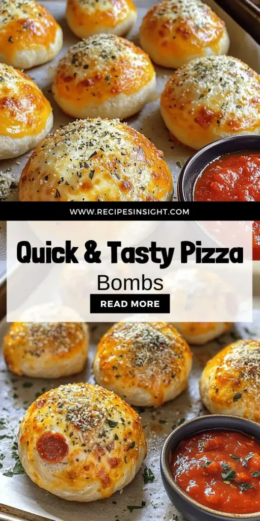 Satisfy your snack cravings with Easy Pizza Bombs! These quick and tasty bites are the perfect twist on traditional pizza, loaded with your favorite toppings and irresistible cheese. Ideal for any occasion, from game nights to family gatherings, these customizable delights are easy to make and even more fun to eat. Ready to whip up this delicious treat? Click through now for the full Easy Pizza Bombs recipe and start cooking today!