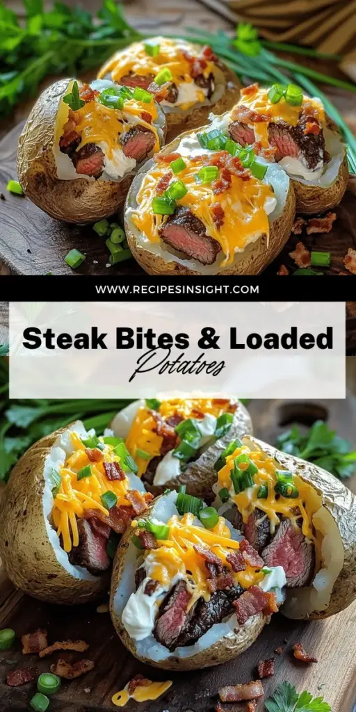 Elevate your dinner with this Loaded Baked Potato with Juicy Steak Bites recipe! Experience the perfect blend of comfort and gourmet by using large russet potatoes and tender sirloin steak, topped with melted cheese, crispy bacon, and fresh green onions. Whether you're looking for classic flavors or creative variations, these easy steps will impress your family and friends. Click through to explore the full recipe and make a satisfying, delicious meal tonight!