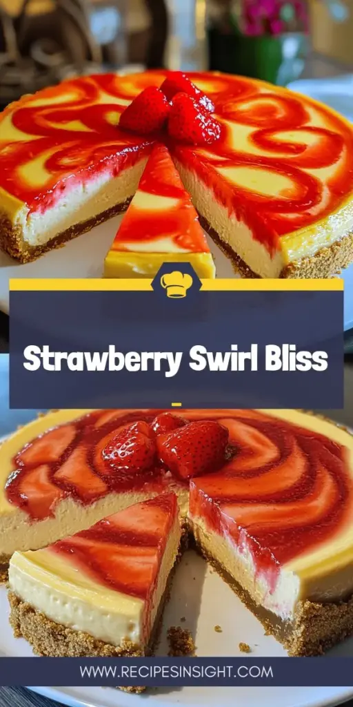 Impress your friends with this easy and delicious Strawberry Swirl Cheesecake recipe! This creamy treat features fresh strawberries swirled into a rich filling on a perfect crust, making it an irresistible dessert. Follow the simple step-by-step guide to create a stunning cake that will wow at any gathering. Don't miss out on the delightful tips and variations to customize your cheesecake. Click through to explore the full recipe and start baking today!