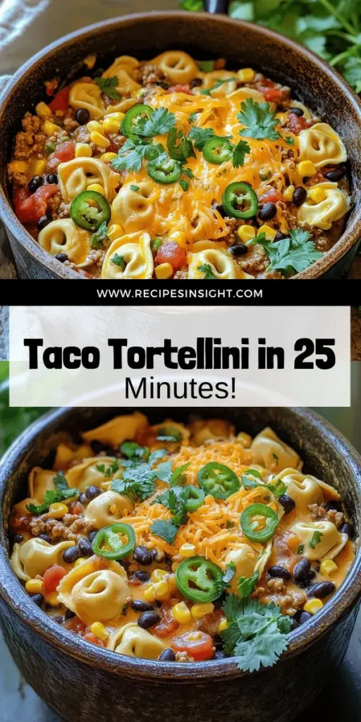 Discover the delicious world of Taco Tortellini, your new favorite one-pot pasta delight! This easy recipe combines cheesy tortellini with savory taco flavors for a meal that's ready in just 25 minutes. Packed with simple ingredients like ground turkey, tomatoes, and spices, it’s perfect for busy weeknights. Whether you prefer it spicy or creamy, this dish is fully customizable to suit everyone's taste. Click now to explore the full recipe and start cooking!