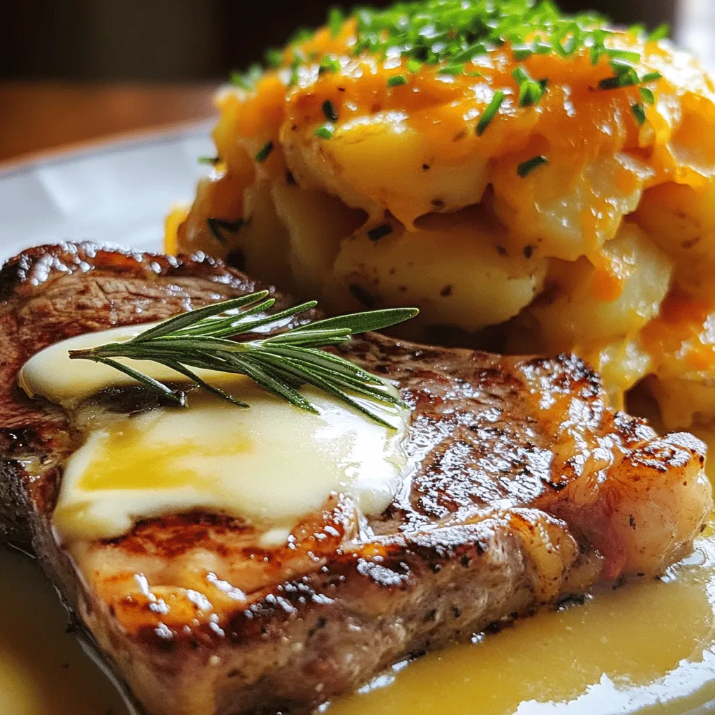 To make this dish, you need key ingredients for both the ribeye steak and the cheesy scalloped potatoes.