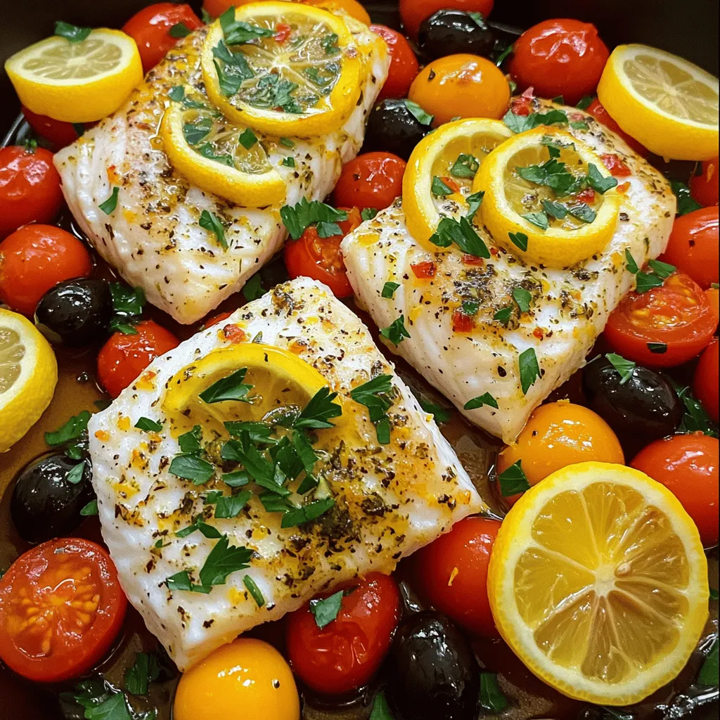 To make Mediterranean baked fish, gather fresh and healthy ingredients. This dish is simple yet full of flavor.