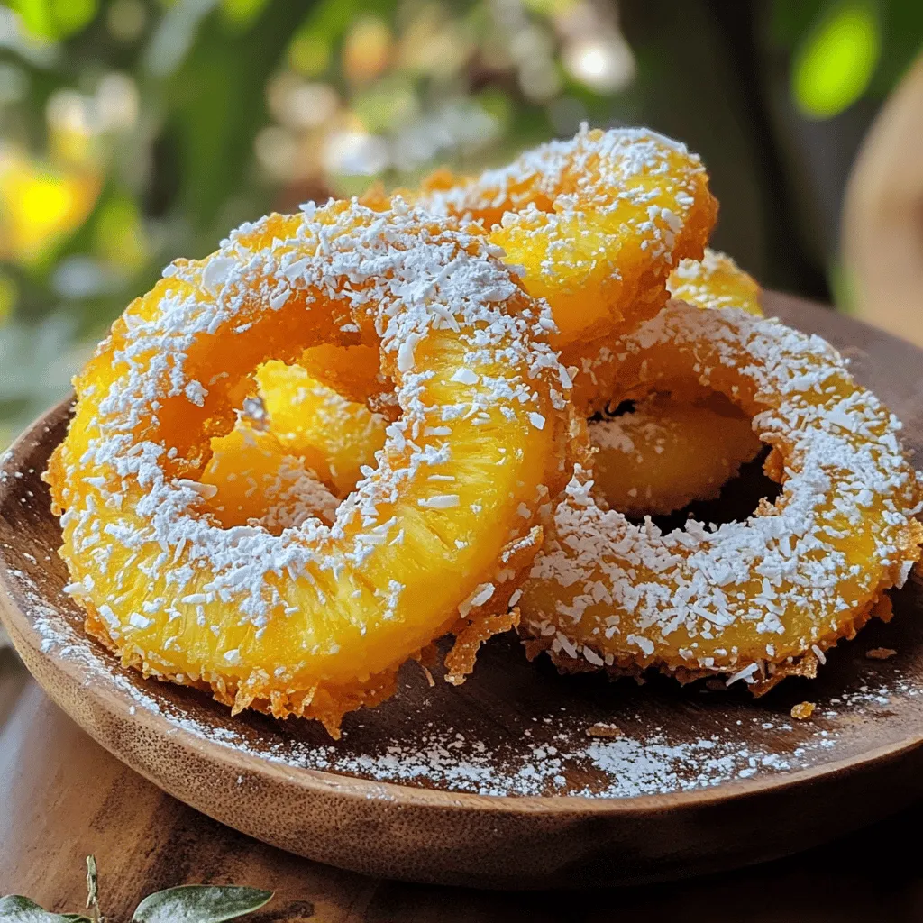 To make fried pineapple rings, you need simple yet tasty ingredients. The main star is a fresh pineapple. This fruit brings a sweet and tangy flavor. You will also need flour, cornstarch, baking powder, and salt. These dry ingredients help create a nice batter.