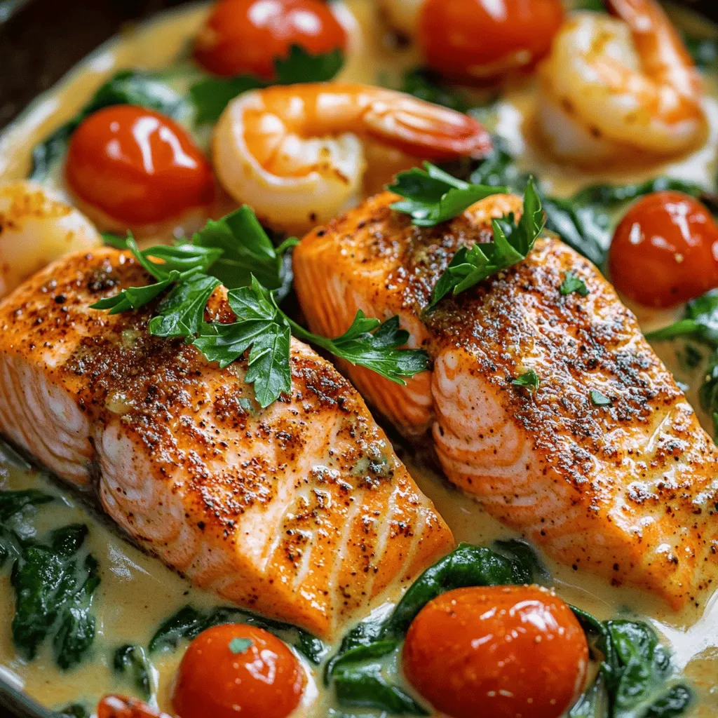 For a great Cajun creamy delight, you need fresh, quality ingredients. Start with two salmon fillets, each about six ounces. Next, grab one cup of large shrimp, peeled and deveined. These seafood choices give a tasty base for your dish.