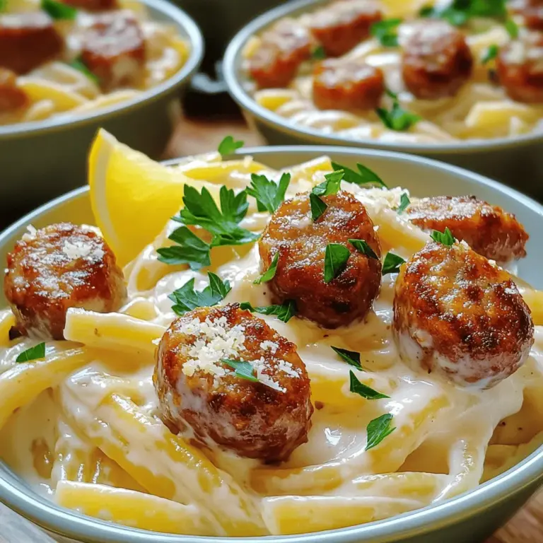 To make garlic butter sausage bites with creamy parmesan pasta, you need some key ingredients. Start with 1 pound of smoked sausage or kielbasa, sliced into bite-sized pieces. This sausage adds a rich and smoky flavor. You will also need 4 tablespoons of unsalted butter to create the garlic butter. Garlic is essential, so grab 4 cloves, minced finely. You might like a touch of heat, so consider adding 1 teaspoon of red pepper flakes. For seasoning, use salt and pepper to taste.