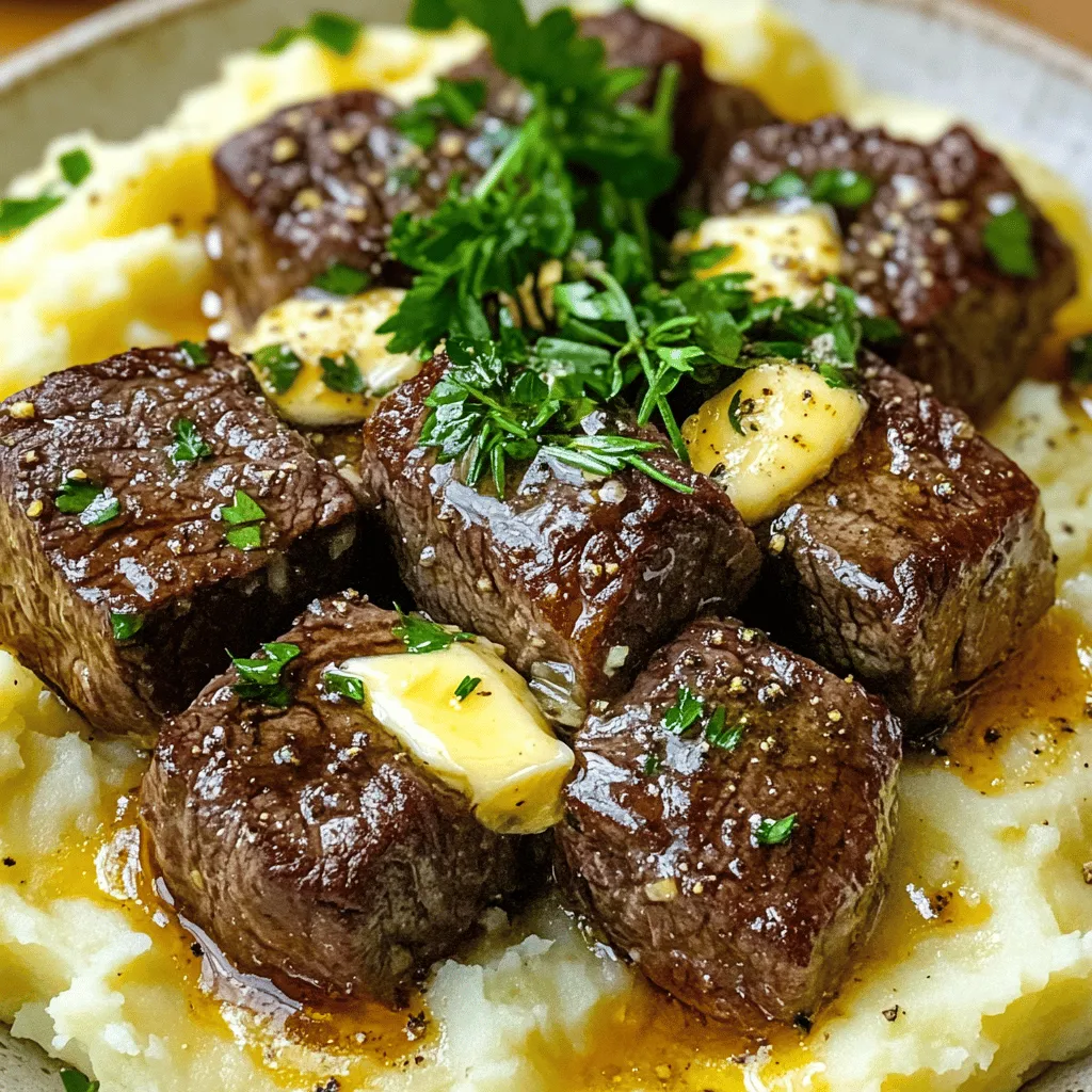 For the garlic butter steak bites recipe, you need a few key ingredients. First, you will need 1 pound of sirloin steak. Cut it into 1-inch cubes. This cut gives you tender steak bites with great flavor. Next, gather 4 tablespoons of unsalted butter. You will divide this, using some for the garlic butter sauce and some for searing the steak.