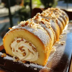 The Coconut Almond Swiss Roll Cake uses simple, tasty ingredients. You will need four large eggs, a cup of sugar, and one teaspoon of vanilla. These form the base of the cake.