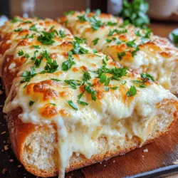 To make the best cheesy garlic bread, you need some simple ingredients. Start with one large loaf of crusty French or Italian bread. This bread holds up well and has the right texture.