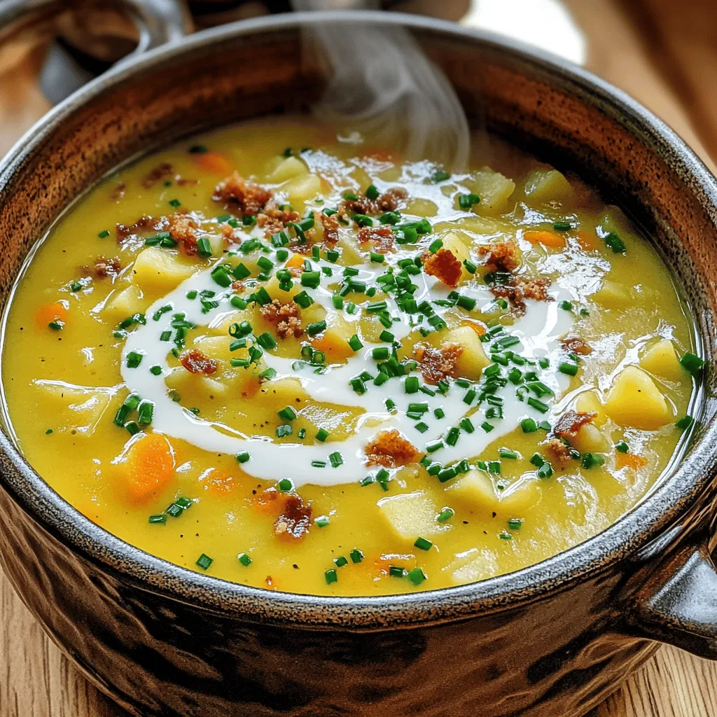 For a traditional German potato soup, you need simple, fresh ingredients. The primary ingredients are potatoes, onions, and broth. Potatoes give the soup its creamy texture. Onions add a sweet flavor when cooked. You can use vegetable or chicken broth for a rich taste.