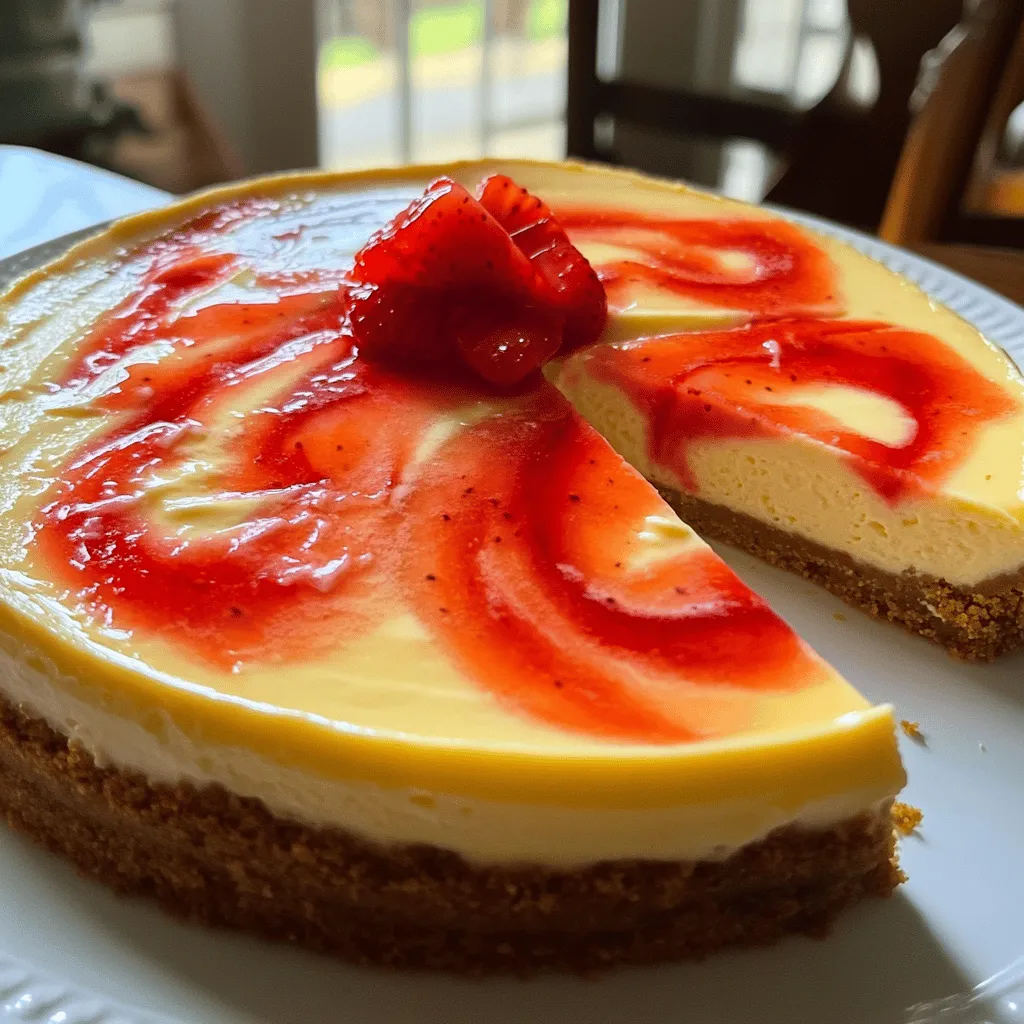 To make a perfect strawberry swirl cheesecake, you need a few key ingredients. First, let's talk about the crust. For a great crust, you need graham cracker crumbs, melted butter, and sugar. These three create a nice base that holds the cheesecake together.