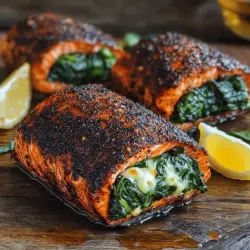 To make blackened salmon stuffed with spinach and Parmesan, you need key ingredients. You will require four salmon fillets, each around six ounces. Fresh spinach is important, so grab two cups and chop it. You will also want one cup of shredded Parmesan cheese to add rich flavor.