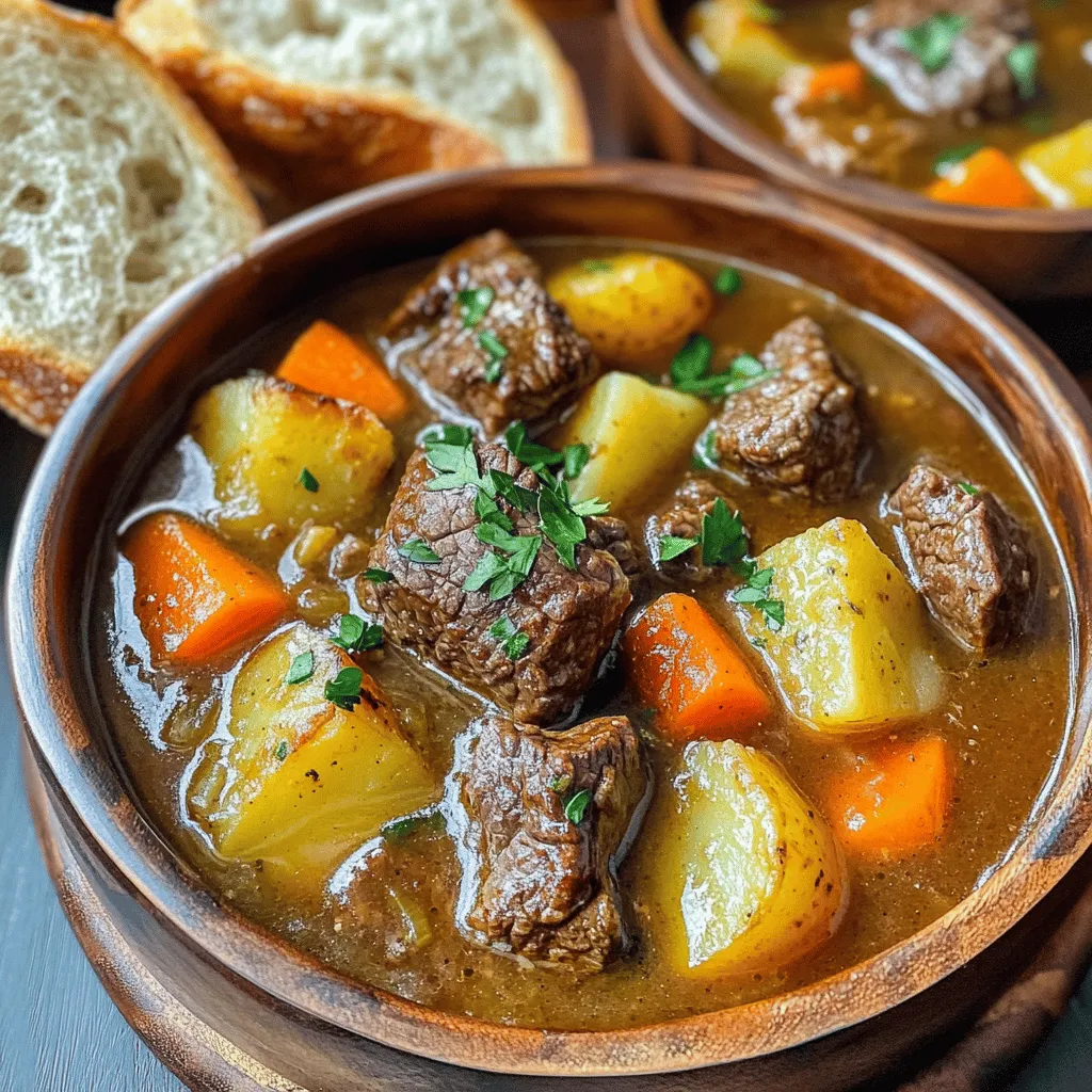 To make a great beef carbonnade stew, you need some key ingredients. First, start with 2 pounds of beef chuck. This cut is perfect for slow cooking. It becomes tender and juicy. Next, you’ll need onions and garlic. Use 2 large onions and 3 cloves of garlic. These add a rich flavor.
