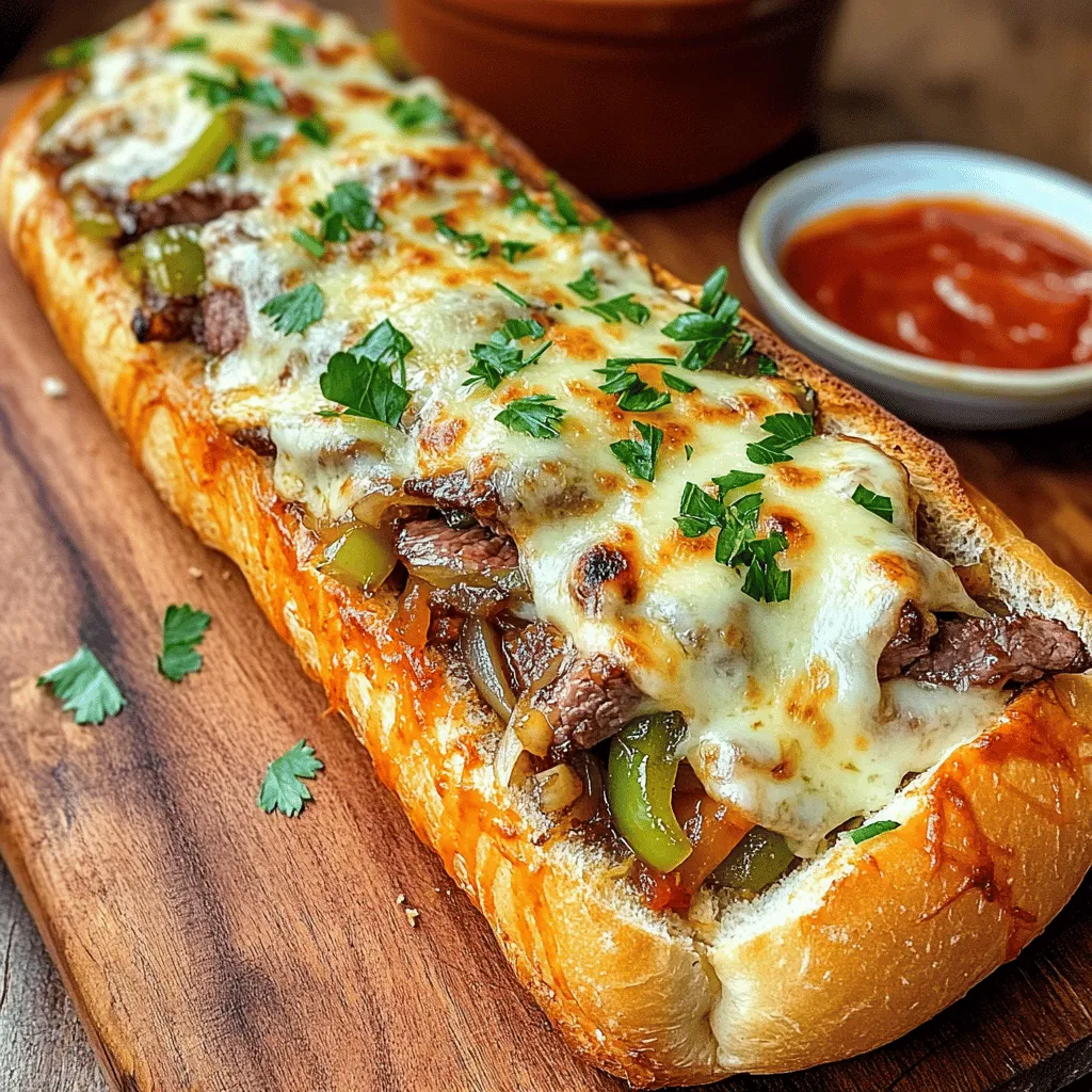 The key to a great Philly cheesesteak cheesy bread lies in its ingredients. First, you need a large loaf of French bread. This bread gives a nice, crispy crust and a soft inside. Next, ribeye steak is the star. Thinly slice it for the best texture and flavor.