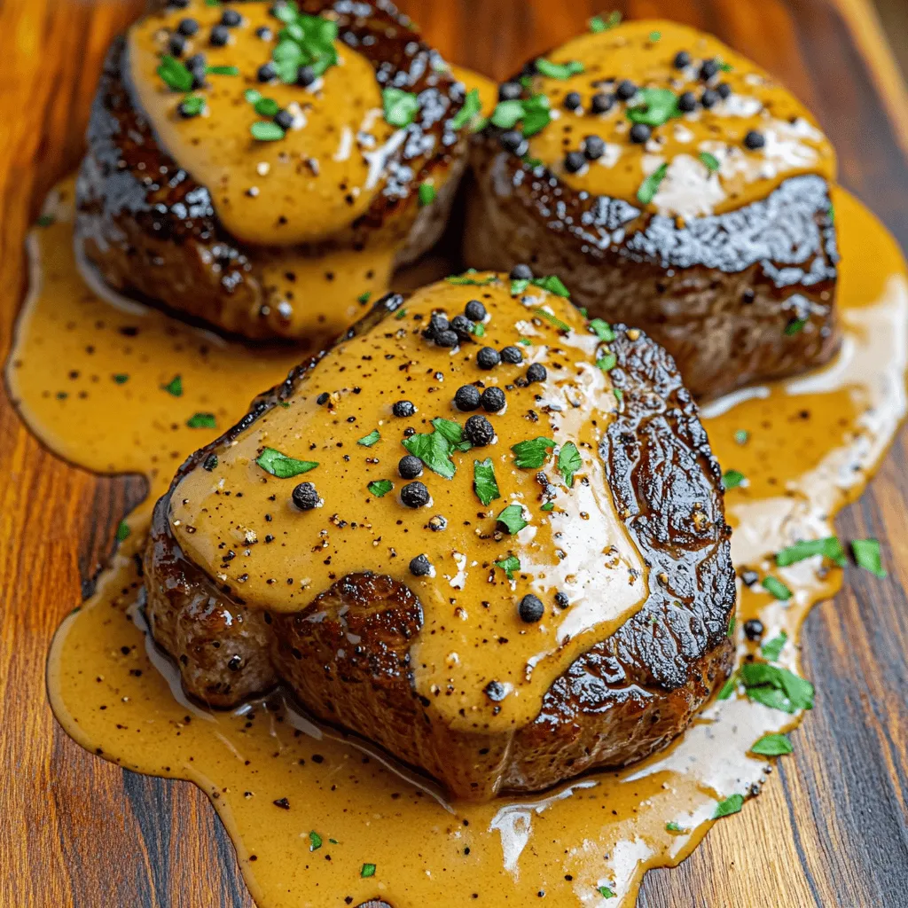 To make a great seared filet mignon, start by preparing the steak. Take the filet mignon out of the fridge 30 minutes before cooking. This helps the meat cook evenly. Pat the steak dry with paper towels. Then, season both sides with salt and freshly ground black pepper. This adds flavor.