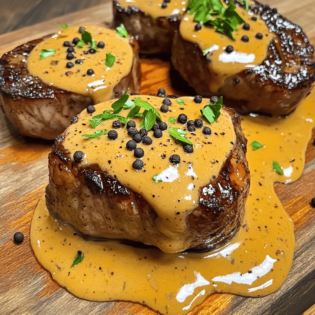 To make a great seared filet mignon, start by preparing the steak. Take the filet mignon out of the fridge 30 minutes before cooking. This helps the meat cook evenly. Pat the steak dry with paper towels. Then, season both sides with salt and freshly ground black pepper. This adds flavor.