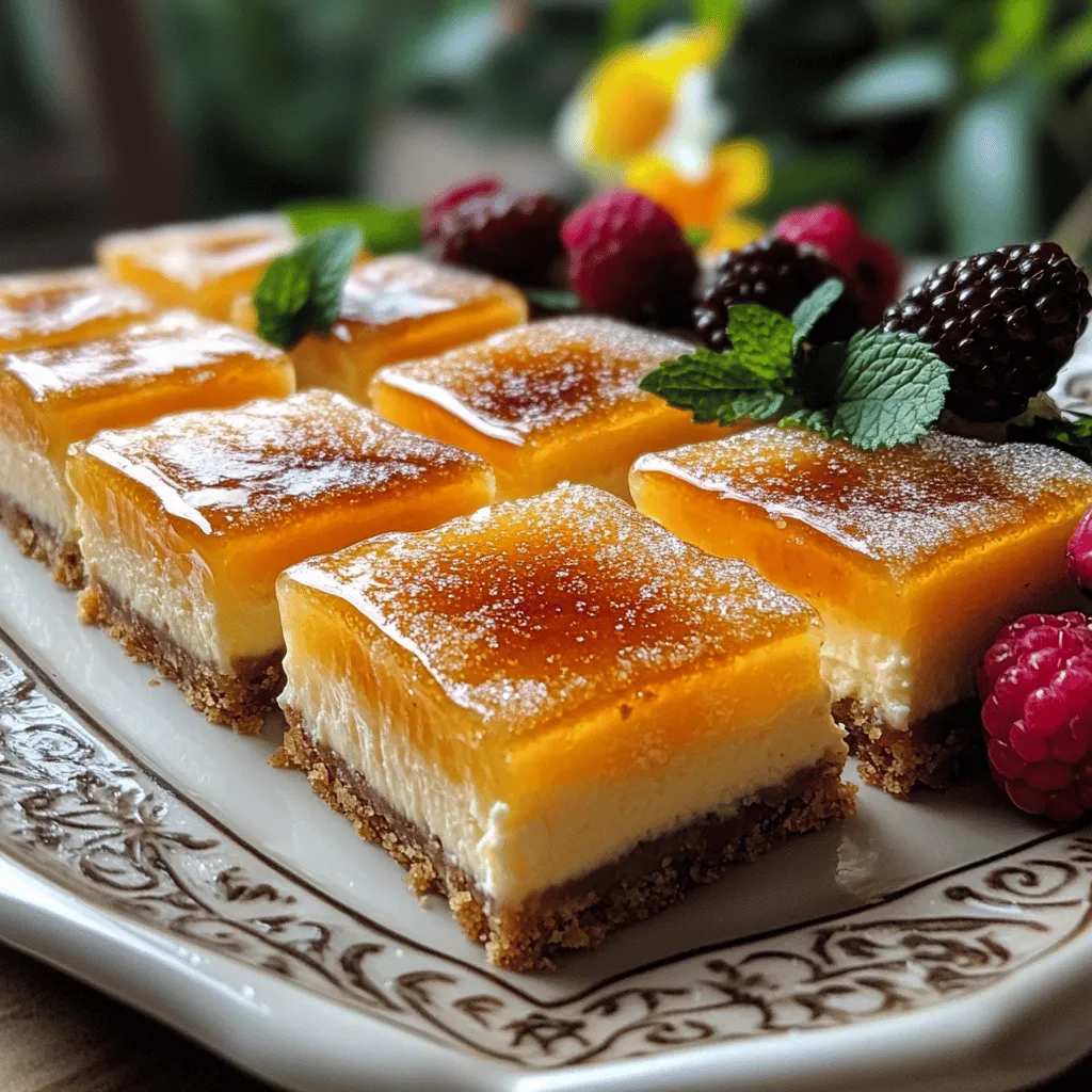 To make crème brûlée cheesecake bars, you need a few key ingredients. The base is made from graham cracker crumbs, butter, and sugar. These ingredients give the bars a nice crunch. You mix the crumbs with melted butter and sugar, then press it into a baking dish.
