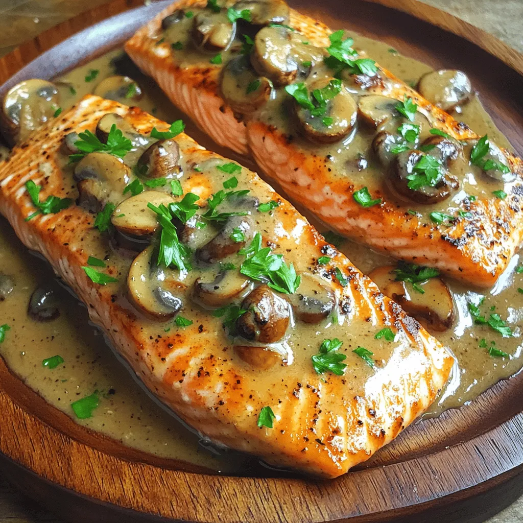 To prepare creamy garlic mushroom salmon, follow these key steps.