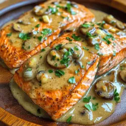 To prepare creamy garlic mushroom salmon, follow these key steps.