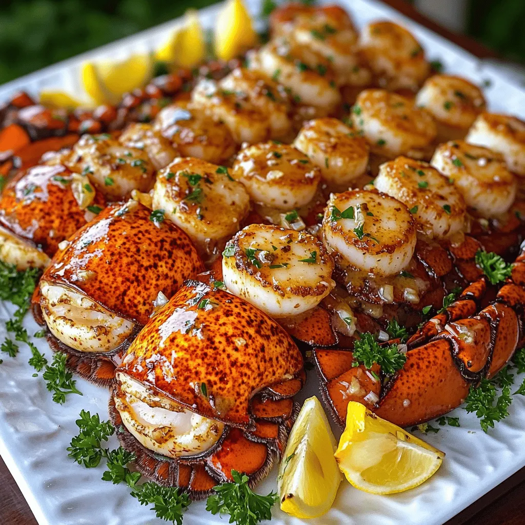 For a great Garlic Butter Lobster Tail & Scallops Feast, you need a few key ingredients. First, you need two lobster tails and twelve large sea scallops. These are the stars of your dish.