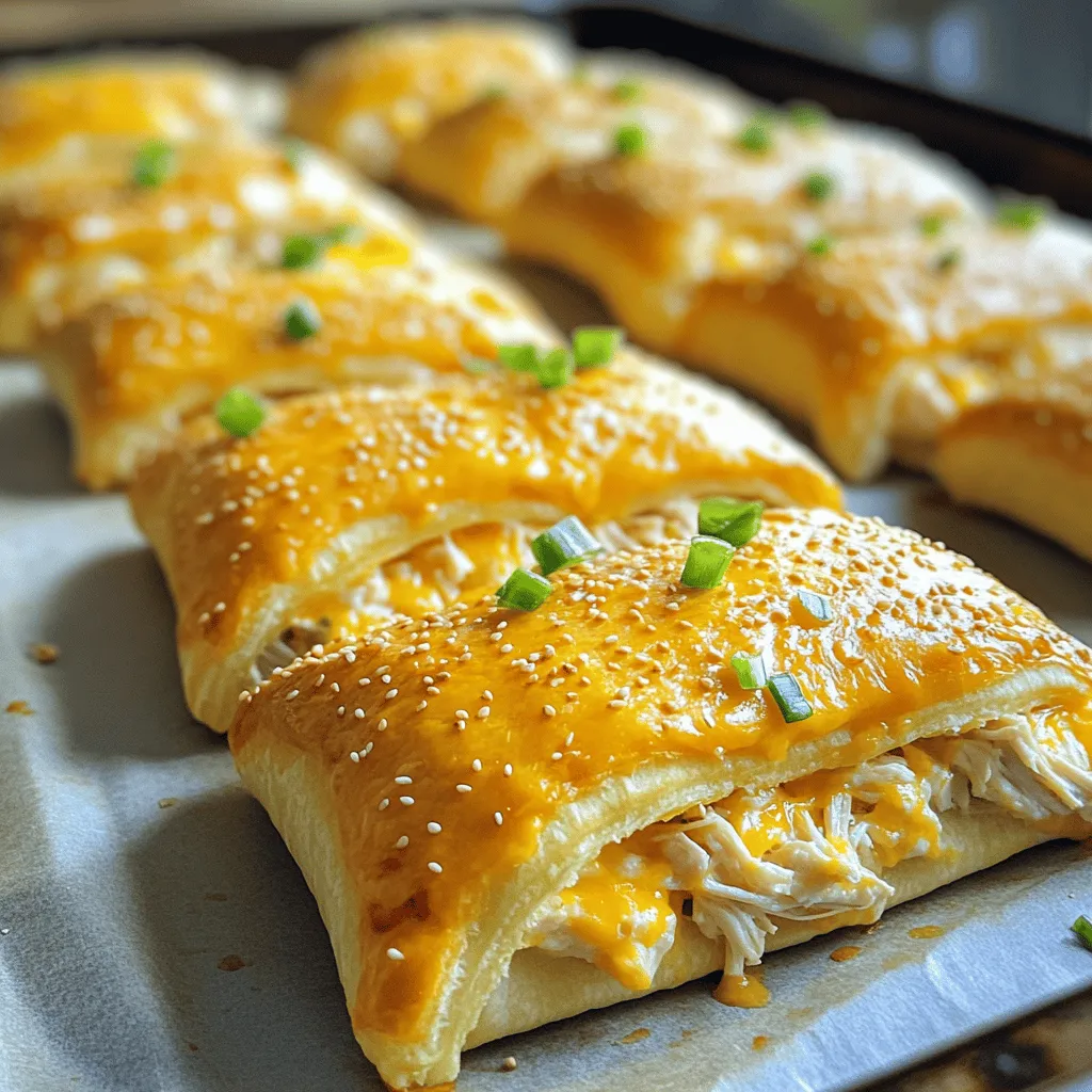 Chicken crescent rolls are a delightful treat made with flaky dough and savory filling. They combine cooked chicken, cream cheese, and spices. The result is a warm, cheesy bite that many love.