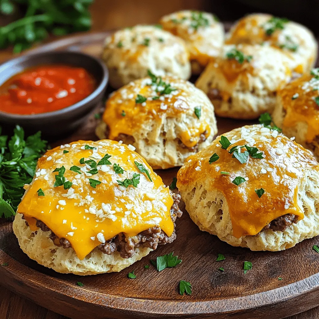 Garlic Parmesan Cheeseburger Bombs are tasty stuffed cheeseburger snacks. They combine ground beef, cheese, and garlic flavors. You wrap this mix in biscuit dough and bake them. The result is a warm, cheesy treat.