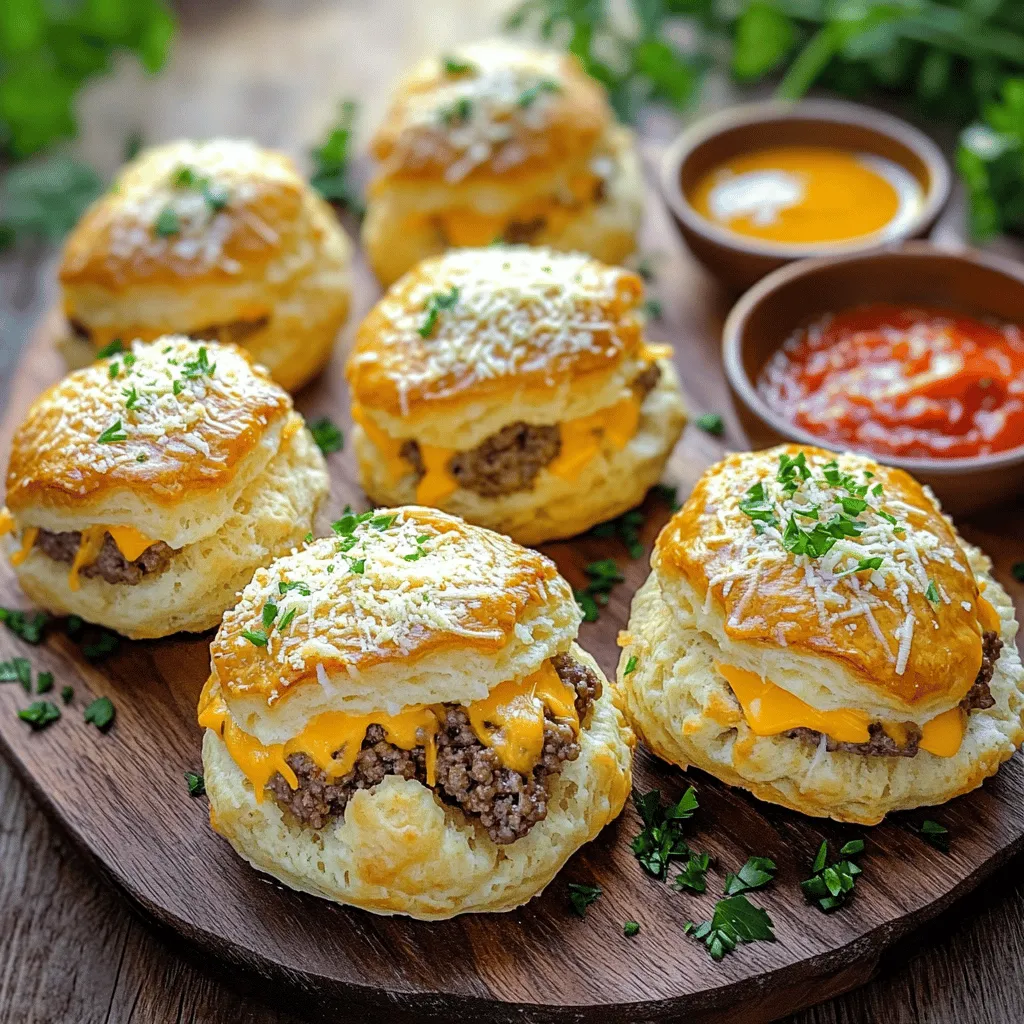 Garlic Parmesan Cheeseburger Bombs are tasty stuffed cheeseburger snacks. They combine ground beef, cheese, and garlic flavors. You wrap this mix in biscuit dough and bake them. The result is a warm, cheesy treat.