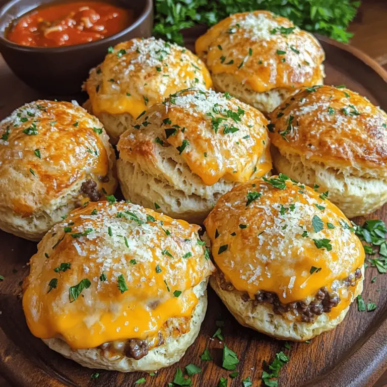 Garlic Parmesan Cheeseburger Bombs are tasty stuffed cheeseburger snacks. They combine ground beef, cheese, and garlic flavors. You wrap this mix in biscuit dough and bake them. The result is a warm, cheesy treat.