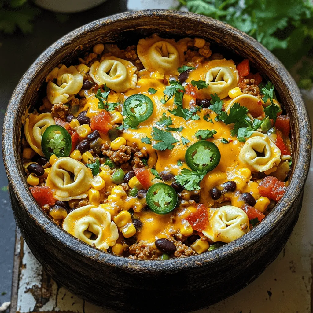 The key ingredients for taco tortellini create a tasty meal. You need cheese tortellini as the base. I recommend using fresh or frozen tortellini. It cooks well in sauce and adds great flavor.