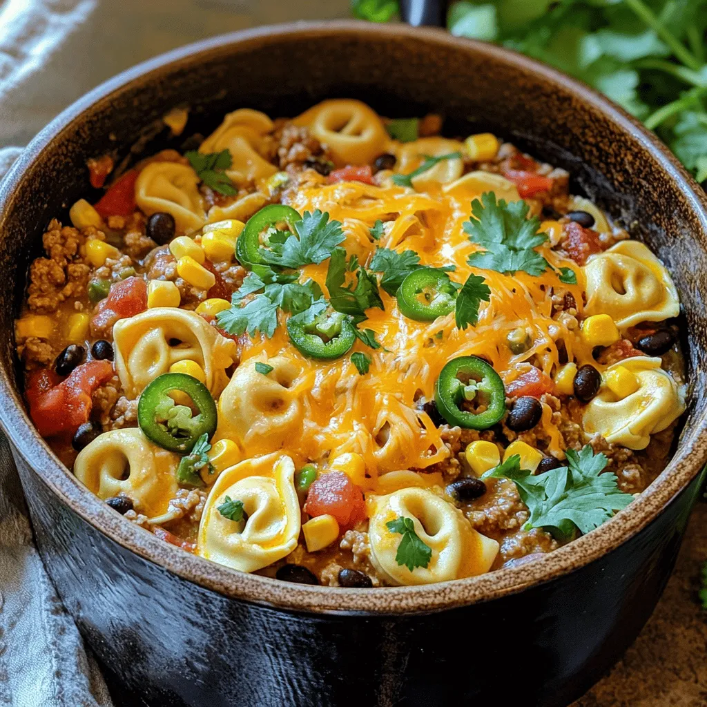 The key ingredients for taco tortellini create a tasty meal. You need cheese tortellini as the base. I recommend using fresh or frozen tortellini. It cooks well in sauce and adds great flavor.