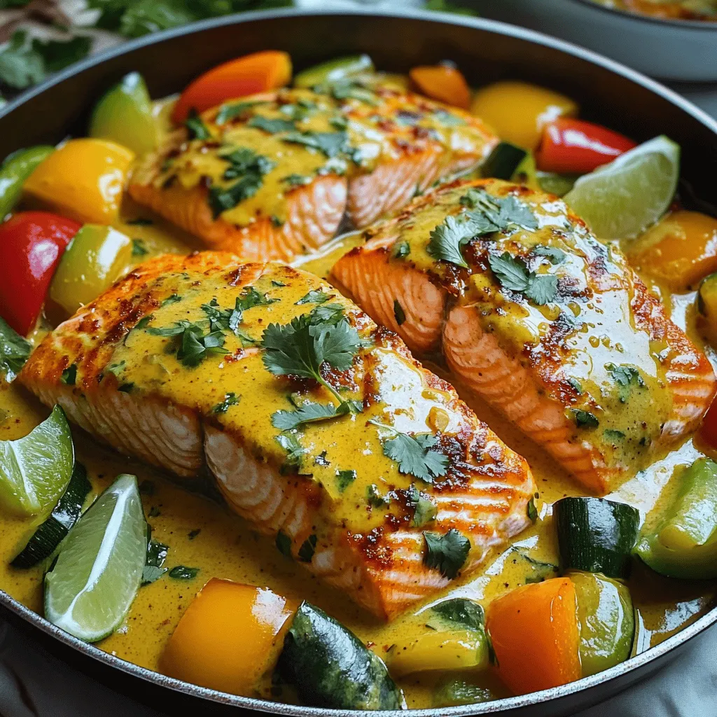 The main ingredients in coconut curry salmon with garlic butter bring bold flavors and a rich texture. You need two salmon fillets, each about six ounces. Fresh salmon gives the best taste and texture.