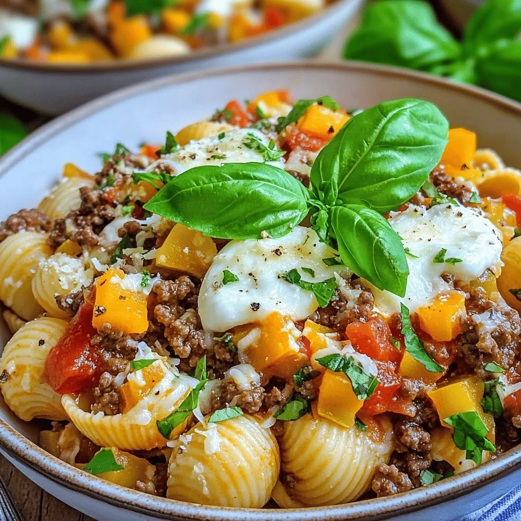 To make Savory Beef & Shell Pasta Bliss, you need a few key ingredients. First, you will use 300g of large shell pasta, which holds the sauce well. Next, you need 500g of ground beef for the protein base. One medium onion, finely chopped, adds sweetness and depth. Two cloves of minced garlic give the dish a nice kick. You will also need one cup of diced bell peppers to add color and crunch.