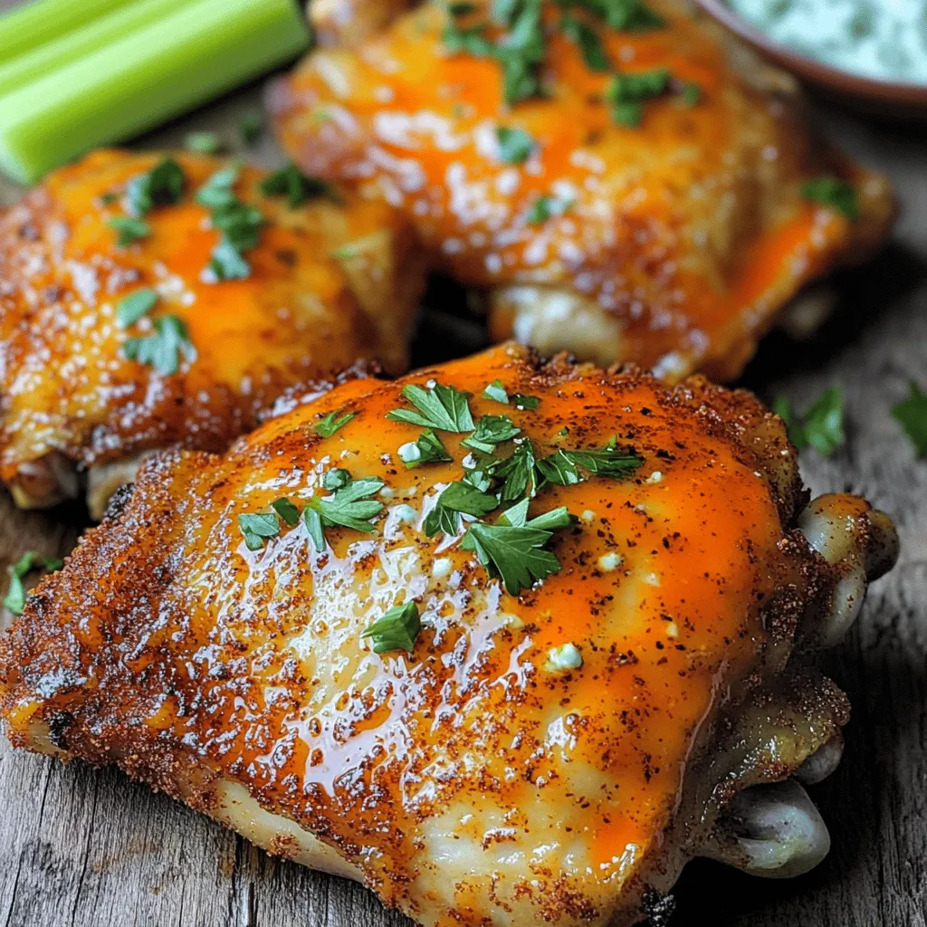 To create mouthwatering spice rubbed buffalo chicken thighs, start with fresh, high-quality ingredients. You’ll need four bone-in, skin-on chicken thighs. This cut gives you flavor and moisture. Olive oil helps the rub stick and adds richness.