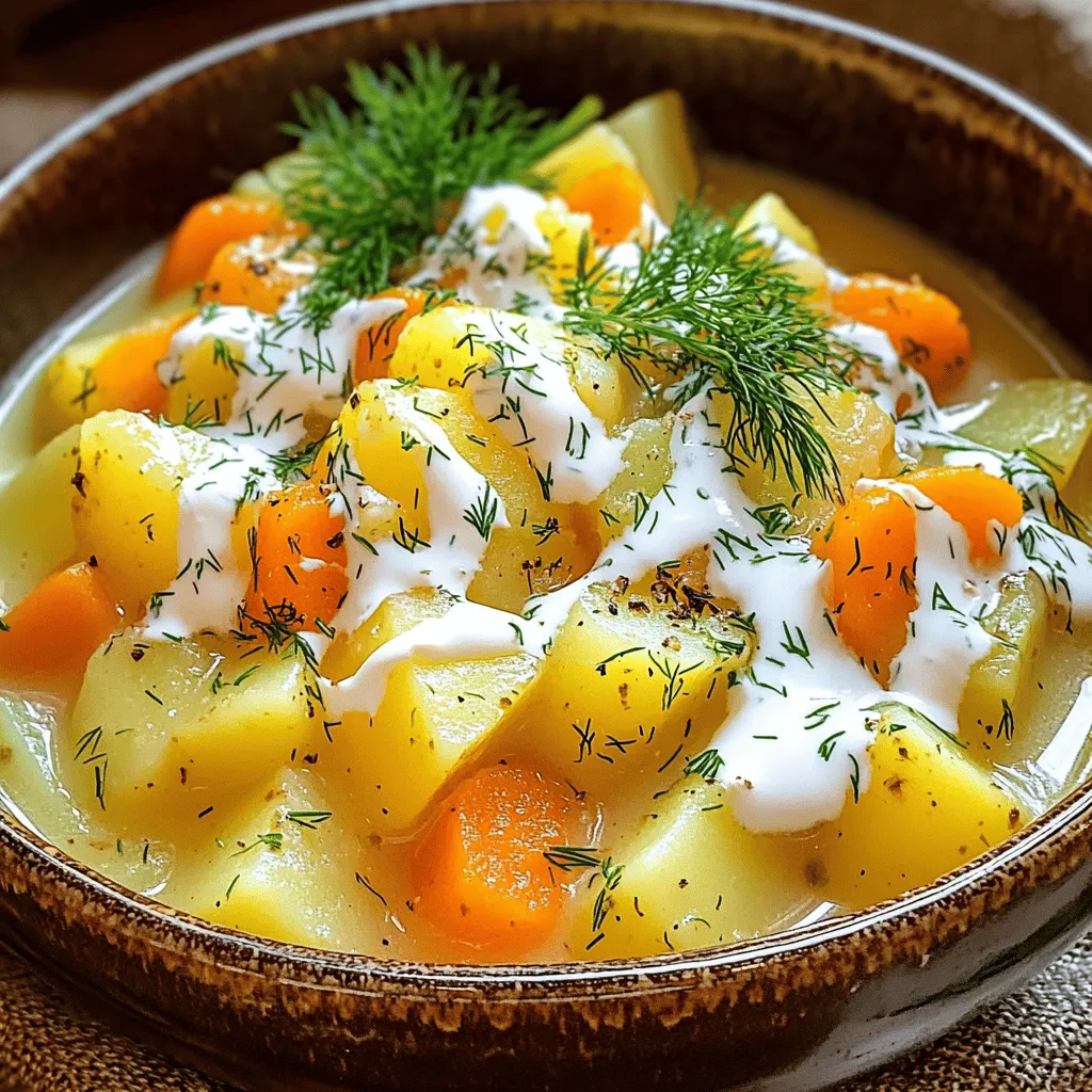 The key ingredients for a Polish potato soup are simple yet flavorful. The main star is the potato. I recommend using Yukon Gold potatoes. They are creamy and hold their shape well. You want about four large ones, peeled and diced.