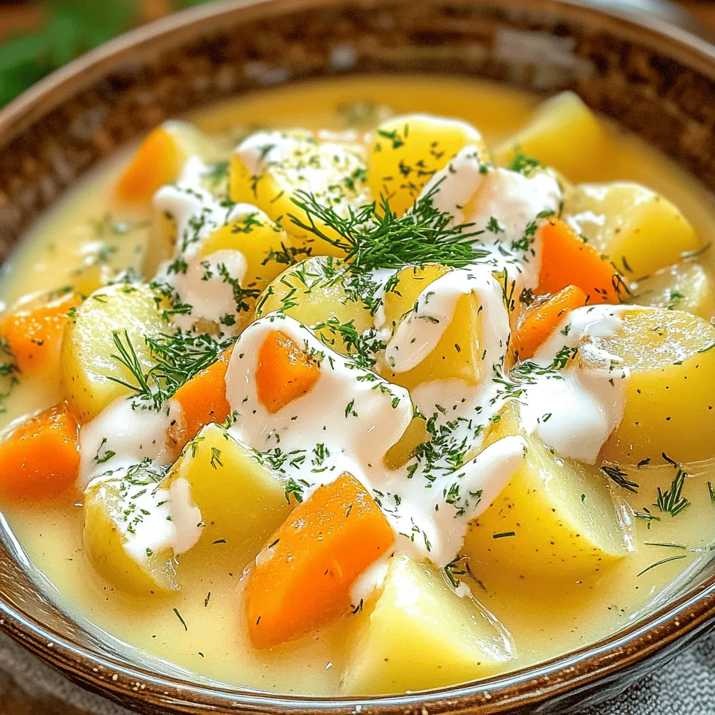 The key ingredients for a Polish potato soup are simple yet flavorful. The main star is the potato. I recommend using Yukon Gold potatoes. They are creamy and hold their shape well. You want about four large ones, peeled and diced.