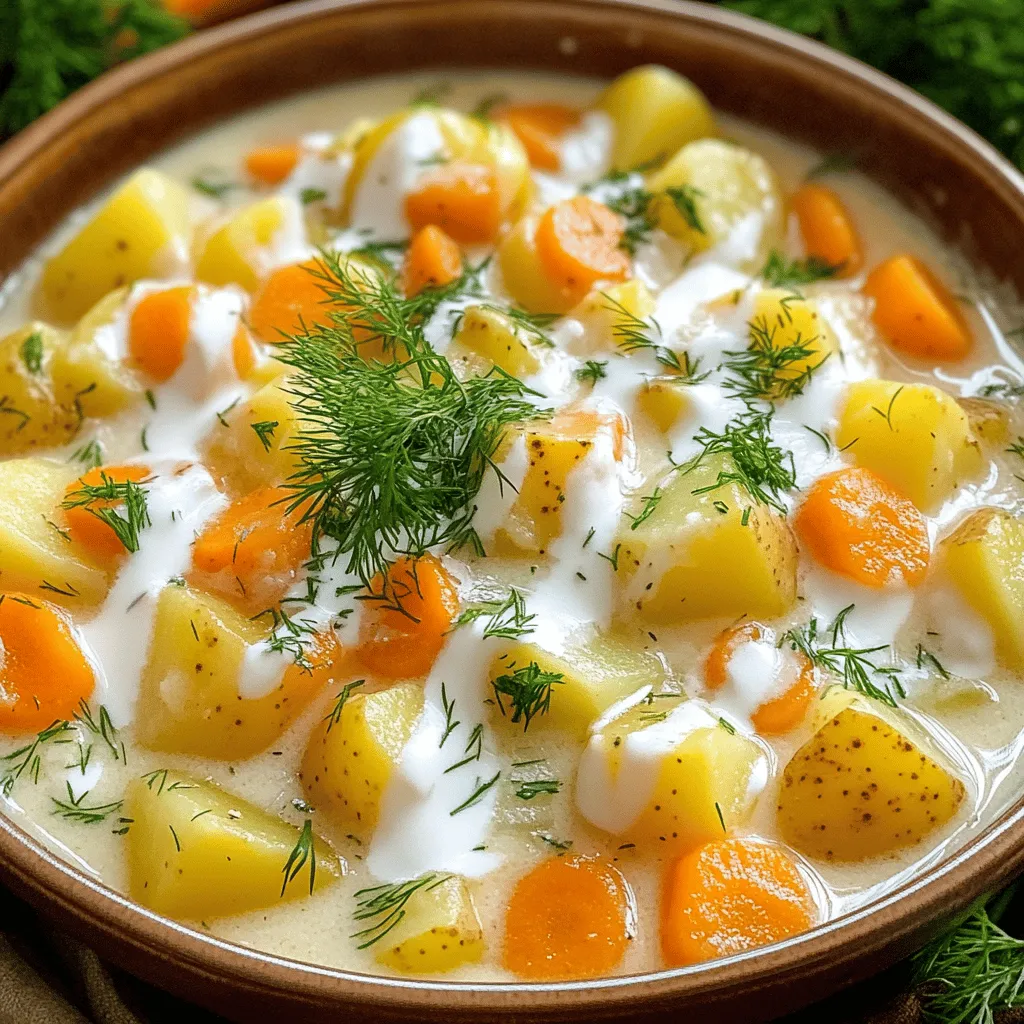The key ingredients for a Polish potato soup are simple yet flavorful. The main star is the potato. I recommend using Yukon Gold potatoes. They are creamy and hold their shape well. You want about four large ones, peeled and diced.