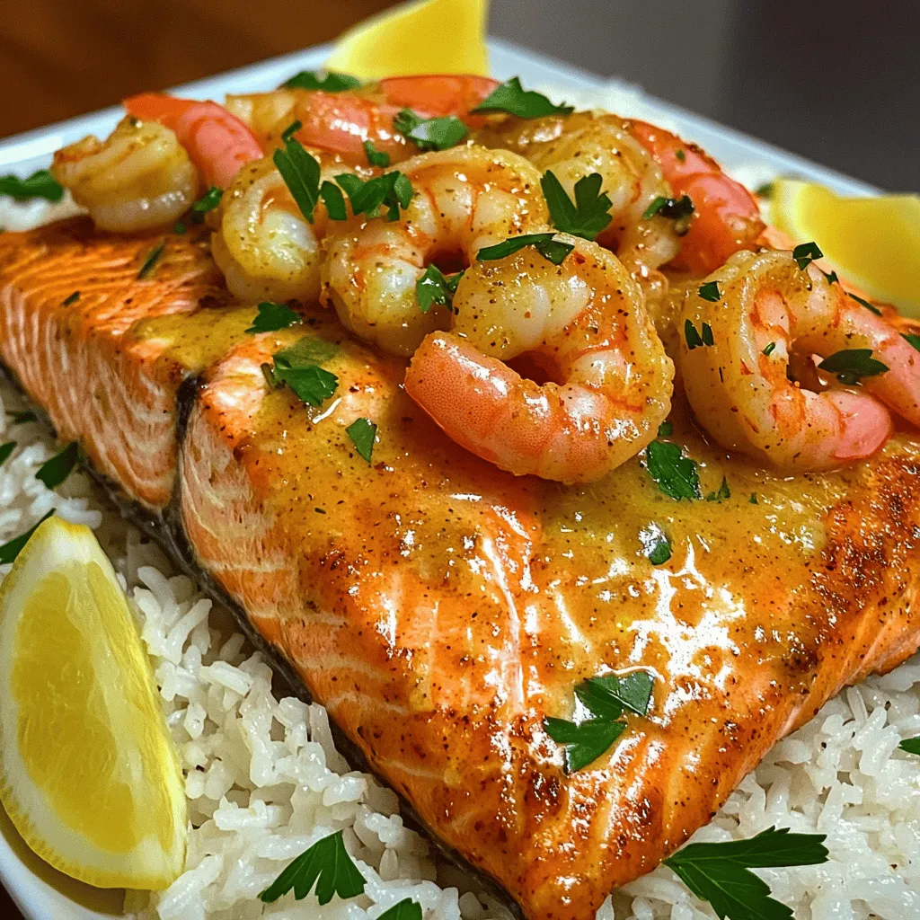 To make Cajun salmon and shrimp with garlic butter sauce, you need a few key ingredients. Start with two salmon fillets, about six ounces each. Then, grab eight ounces of shrimp, peeled and deveined. You will also need one tablespoon of Cajun seasoning. This spice mix adds heat and flavor.