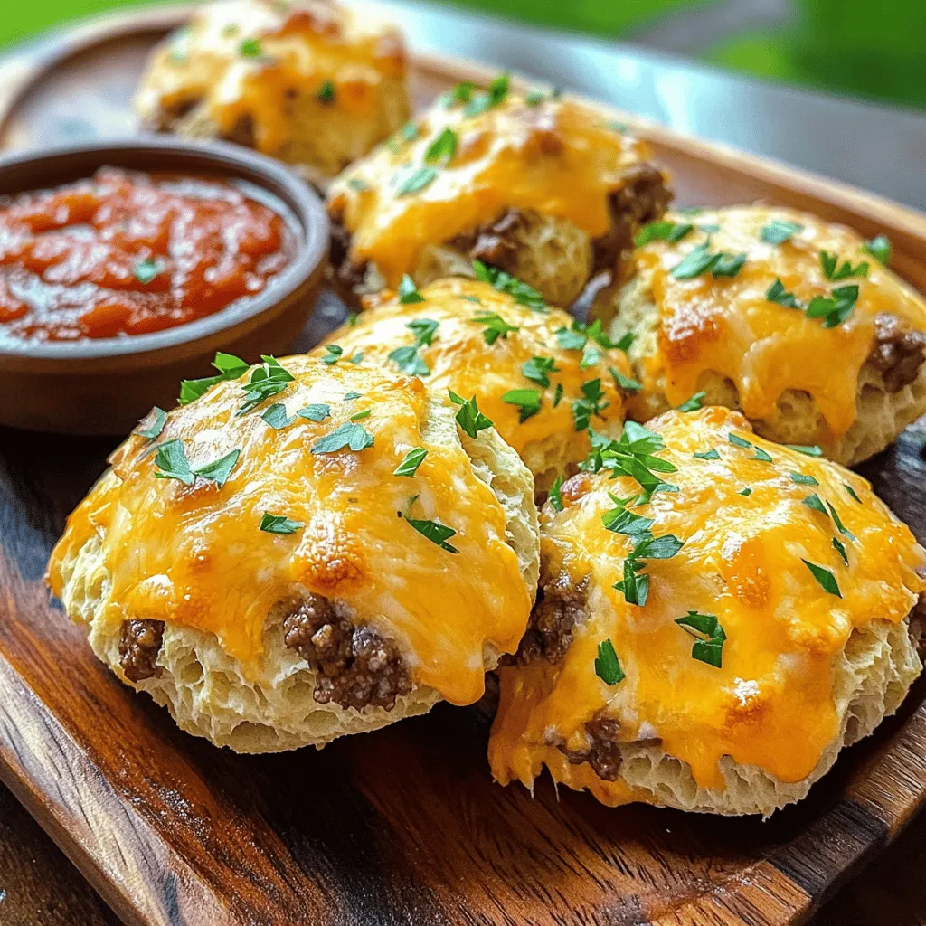 Cheesy beef biscuit bombs are a fun and tasty appetizer. They combine ground beef, cheese, and biscuit dough. You fill the dough with a cheesy beef mix and bake it until golden brown. These little bites are perfect for parties or game nights.